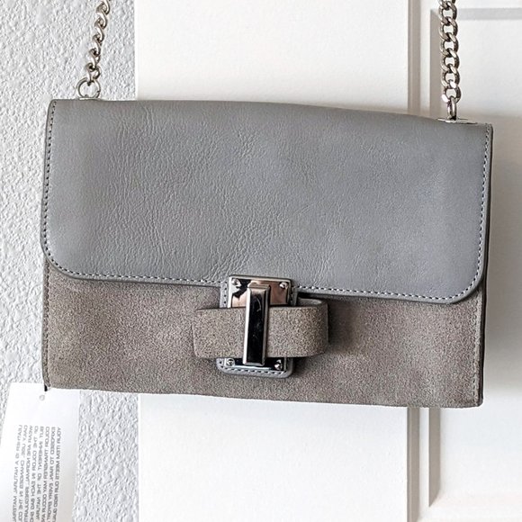 NWT HALSTON HERITAGE Gray Leather Suede Flap Crossbody - Picture 6 of 14